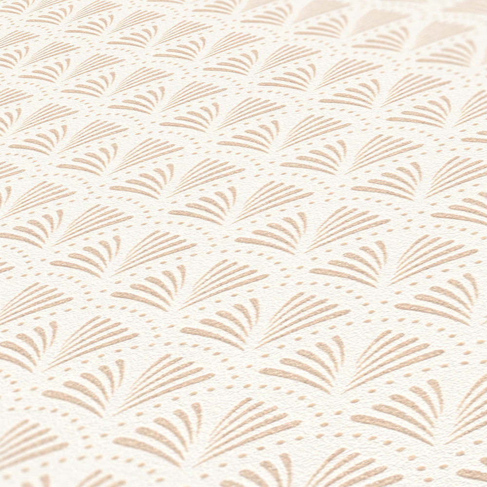             Mustertapete Gold & Weiß mit Fächer Muster & Punkten
        