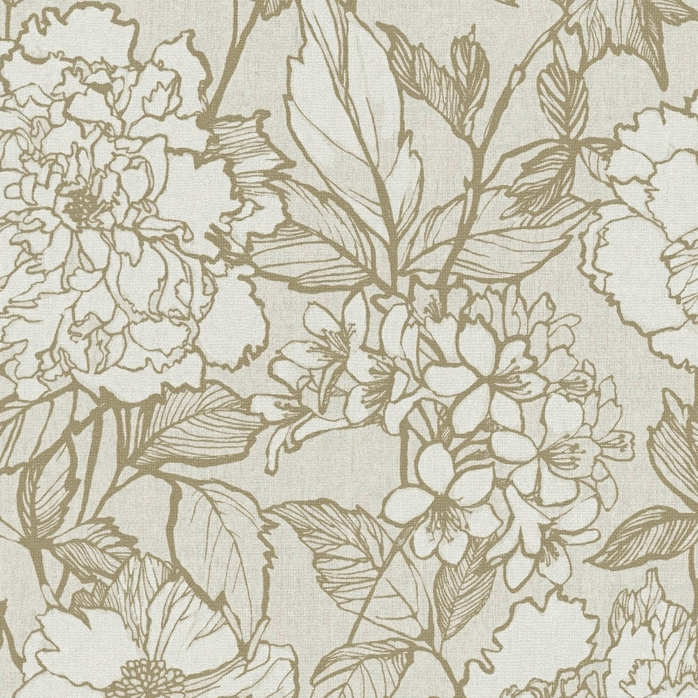             Vliestapete Retro Blumenmuster und Textiloptik – Beige
        
