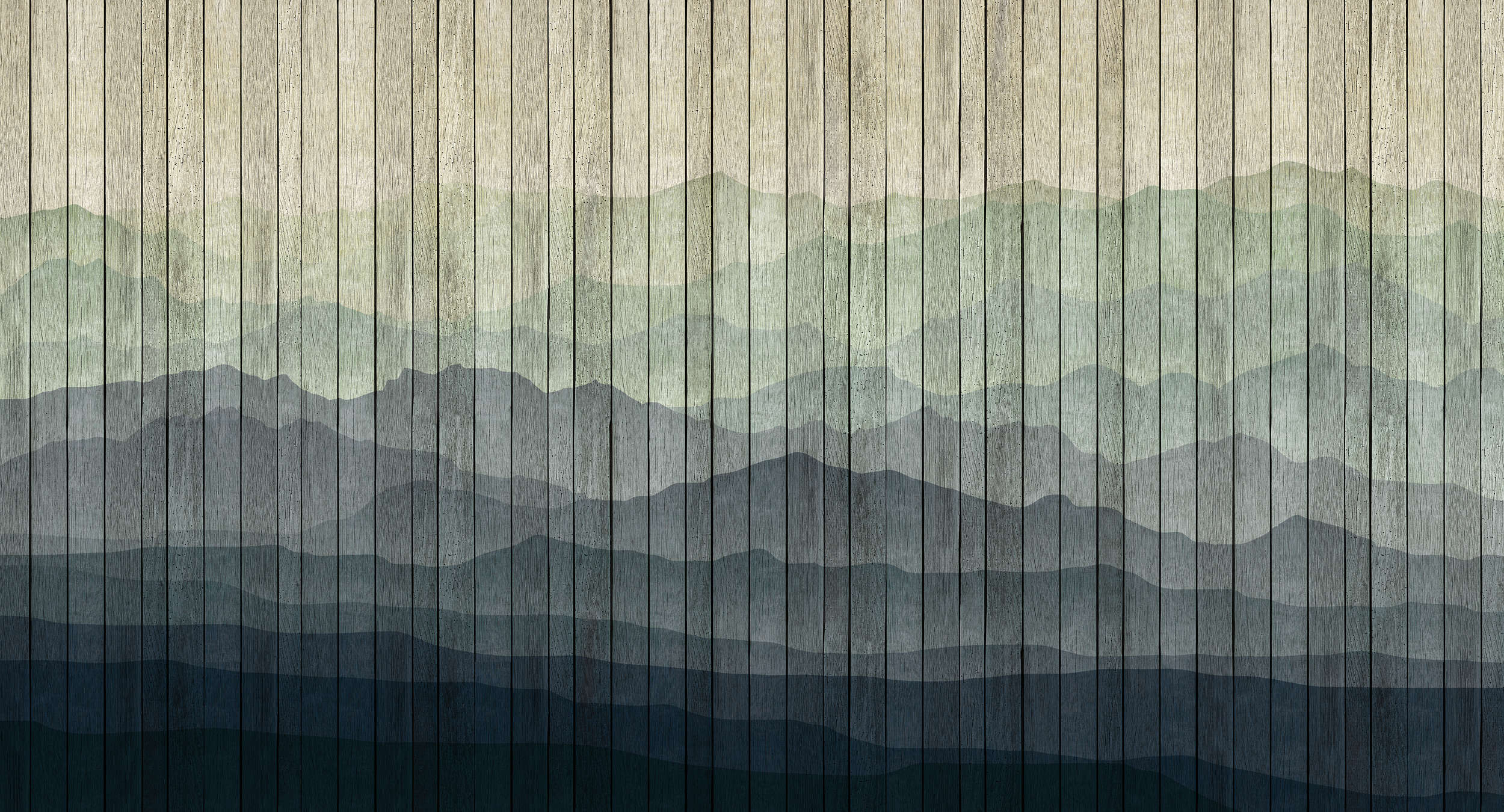             Mountains 1 - Moderne Fototapete Berglandschaft & Bretteroptik – Beige, Blau | Struktur Vlies
        