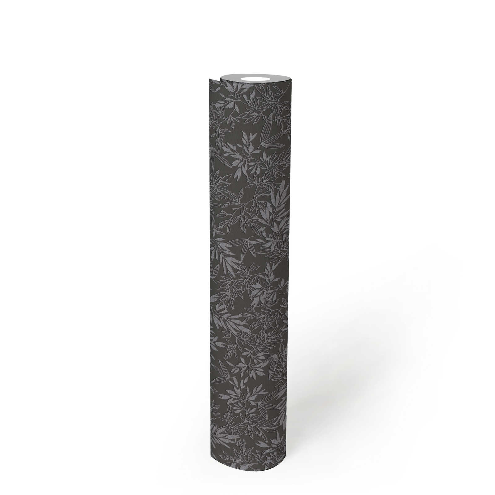             Tapete mit Blätter Motiv und Schaumstruktur – Schwarz, Grau
        