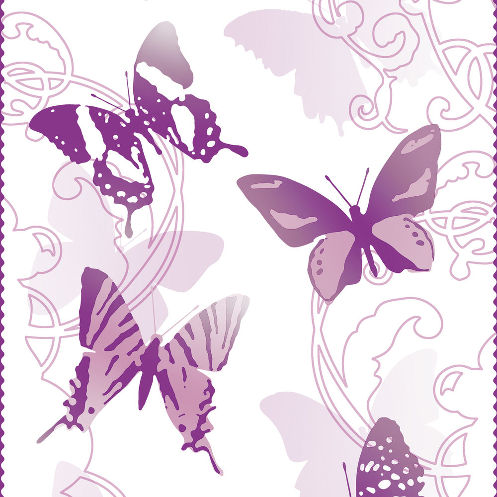             Schmetterling Tapete Grafik Muster für Mädchen – Lila
        