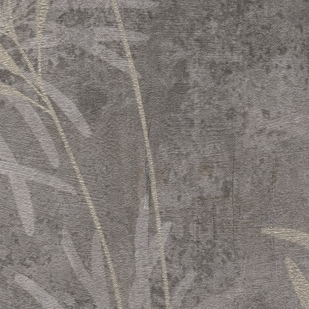             Florale Vliestapete mit Gräser-Muster und feiner Struktur – Grau, Beige, Metallic
        