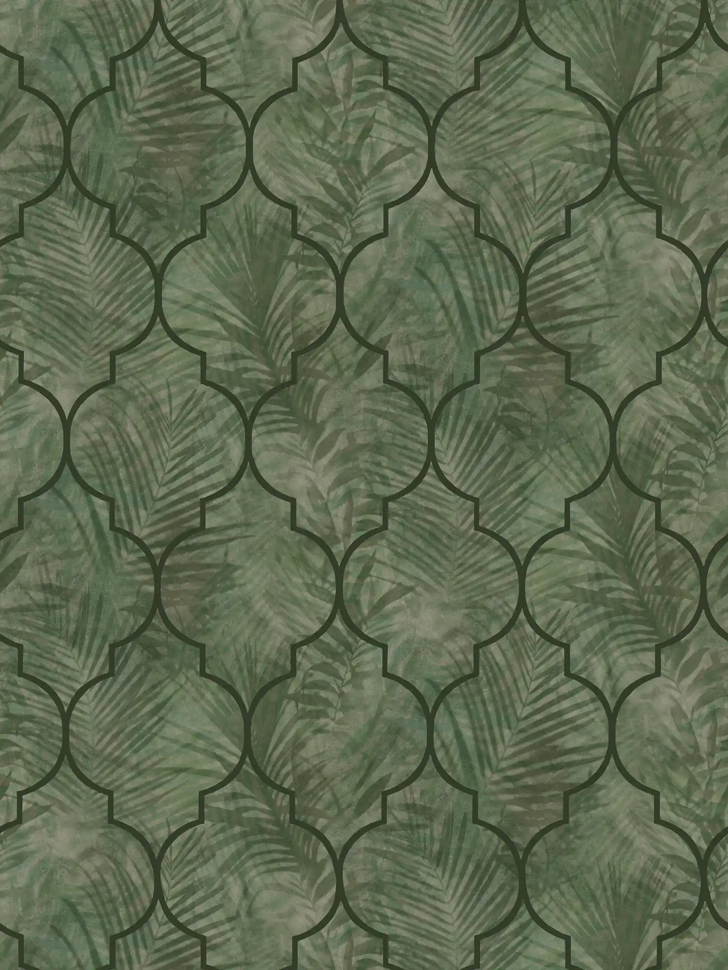 Vliestapete mit Blättermuster auf Fliesenoptik – Grün
