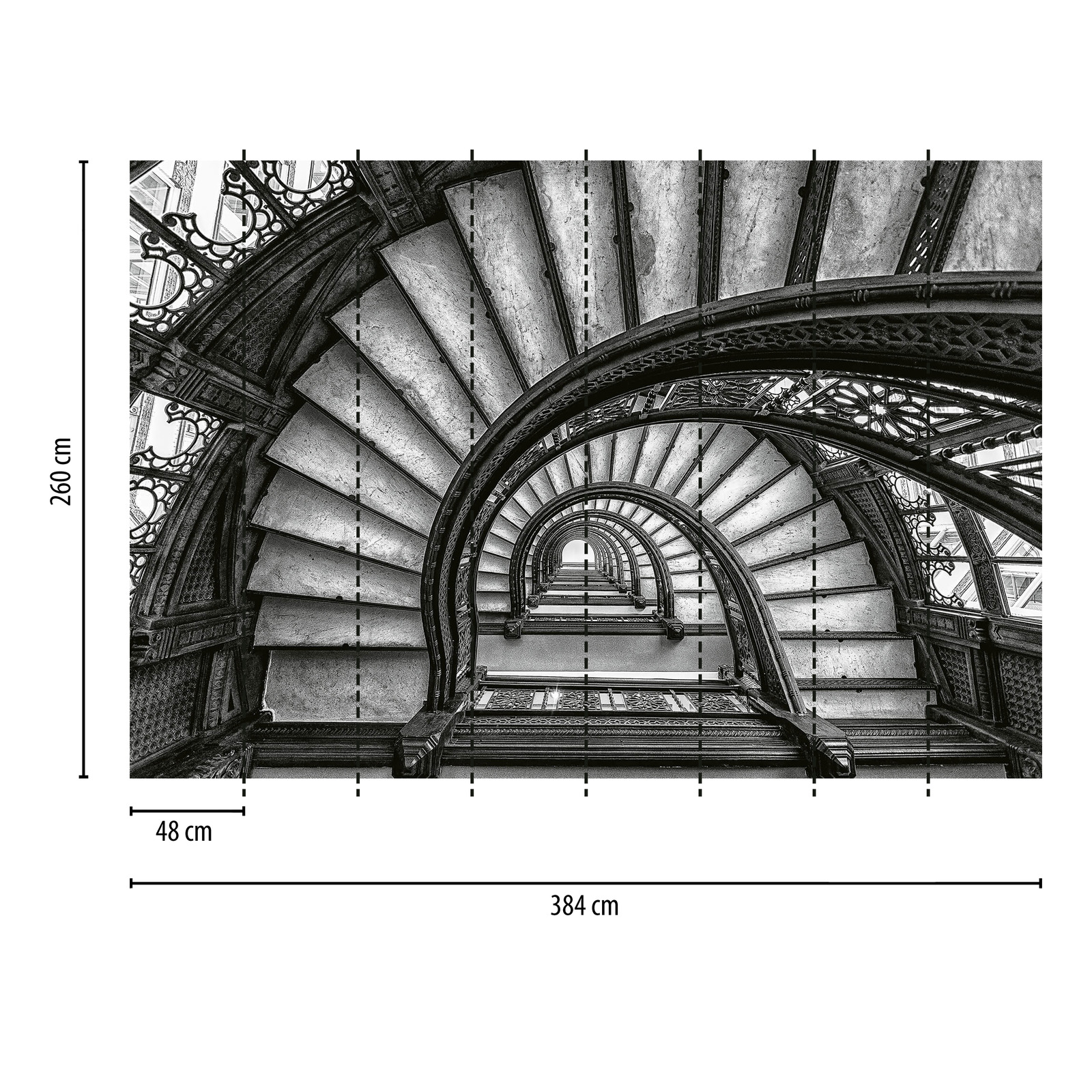             Fototapete alte Treppen – Grau, Weiß, Schwarz
        