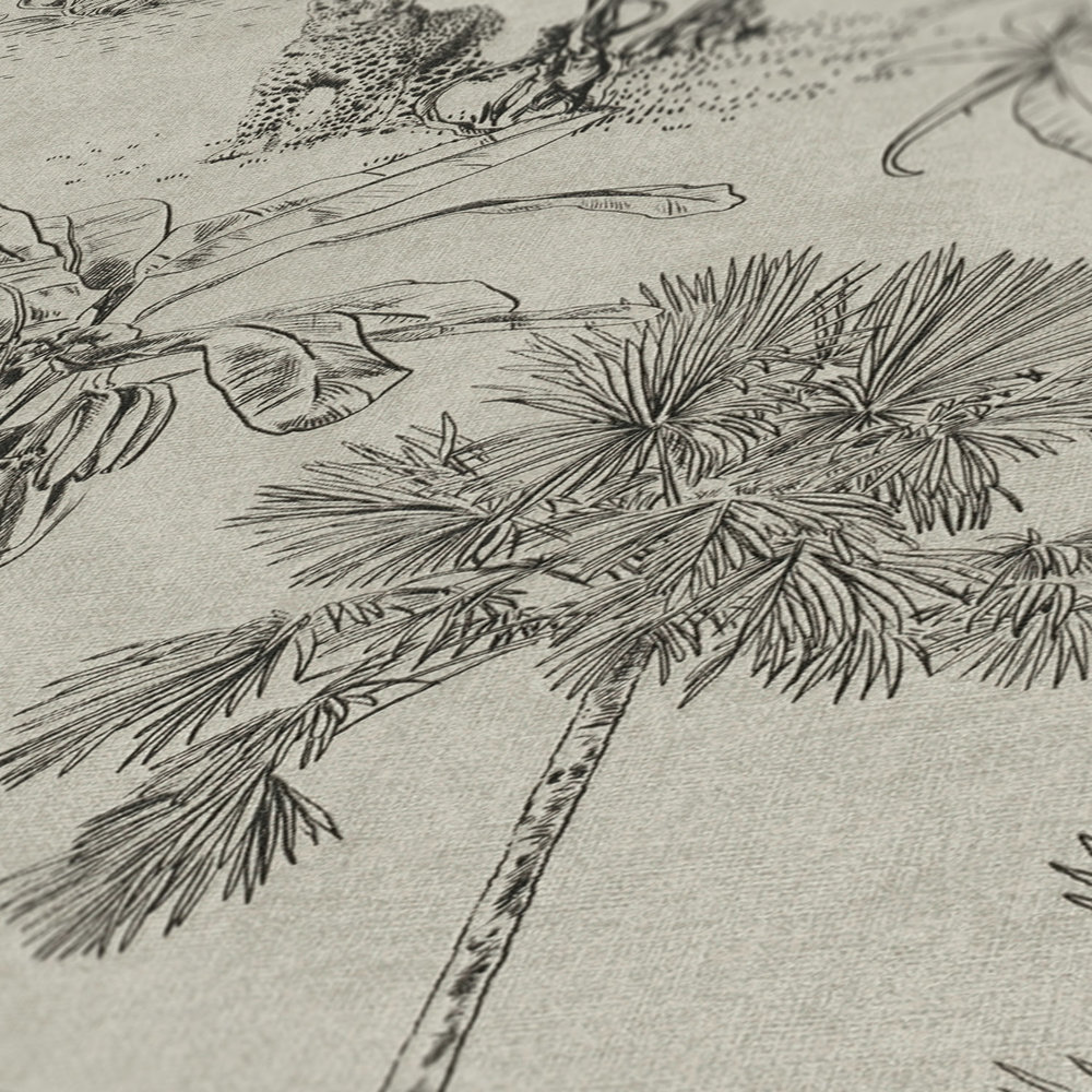             Tapete Dschungel Muster Palmen im Kolonial Stil – Braun, Schwarz
        
