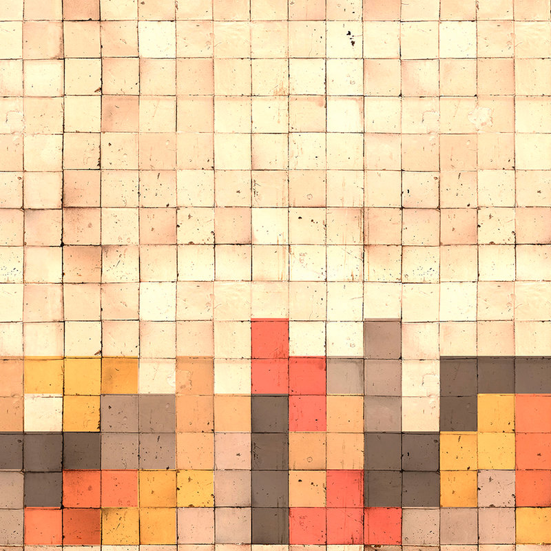 Fototapete Tetris-Stil, 3D Beton, Würfel Mosaik – Gelb, Orange, Rot
