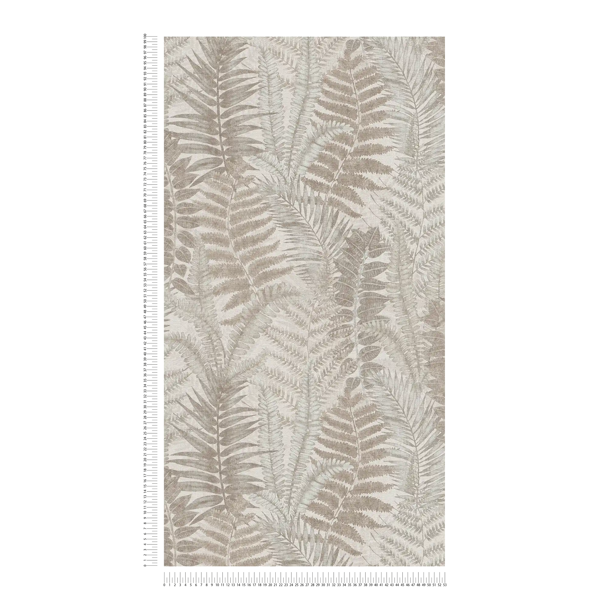            Florale Vliestapete mit Farnblättern leicht strukturiert, matt – Grau, Beige, Taupe
        