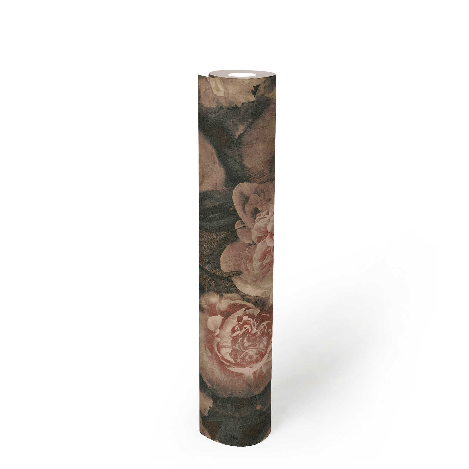             Blumentapete Rosen im Vintage Look – Rosa, Rot, Schwarz
        