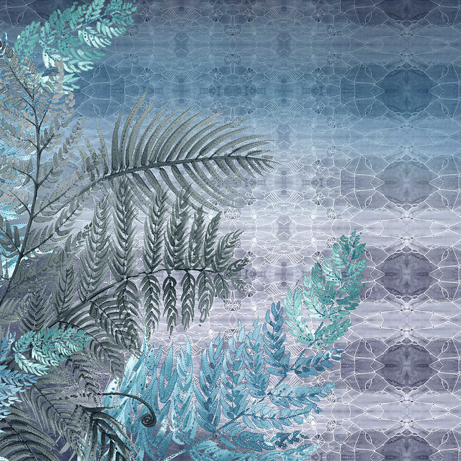         Aquarell Fototapete Farn-Muster in Blau und Violett auf Premium Glattvlies
    