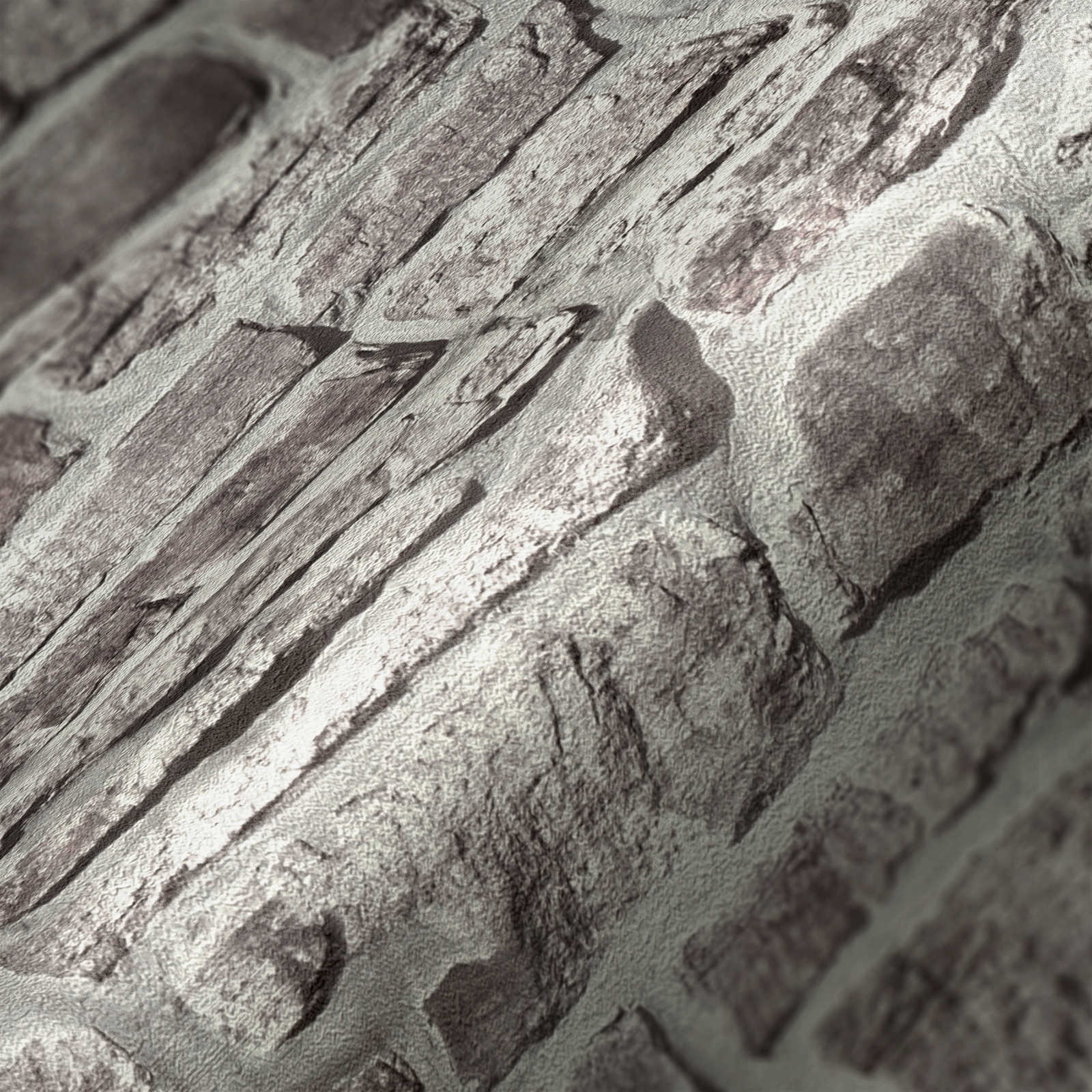             Steinoptik Vliestapete natürliche Maueroptik – Grau, Grau, Weiß
        