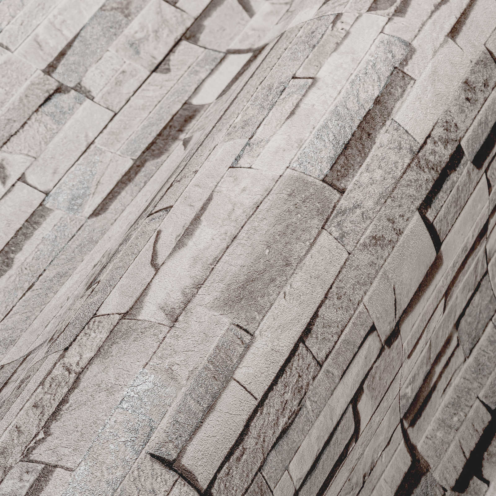             Steinoptik Vliestapete mit glänzenden Muster – Hellgrau, Beige, Silber
        