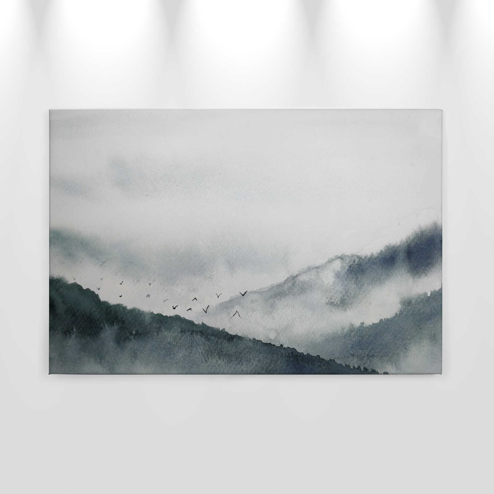             Leinwand mit nebeliger Landschaft im Gemälde-Stil | grau, schwarz – 0,90 m x 0,60 m
        