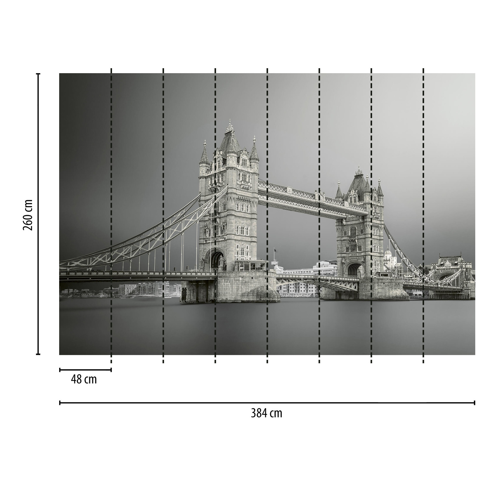             Fototapete Tower Bridge London – Grau, Weiß, Schwarz
        