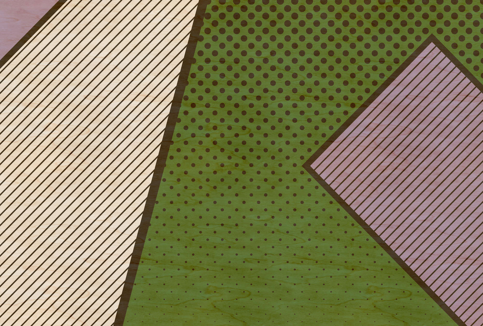             Bird gang 3 - Abstrakte Fototapete in Sperrholz Struktur mit bunte Farbflächen – Beige, Grün | Premium Glattvlies
        