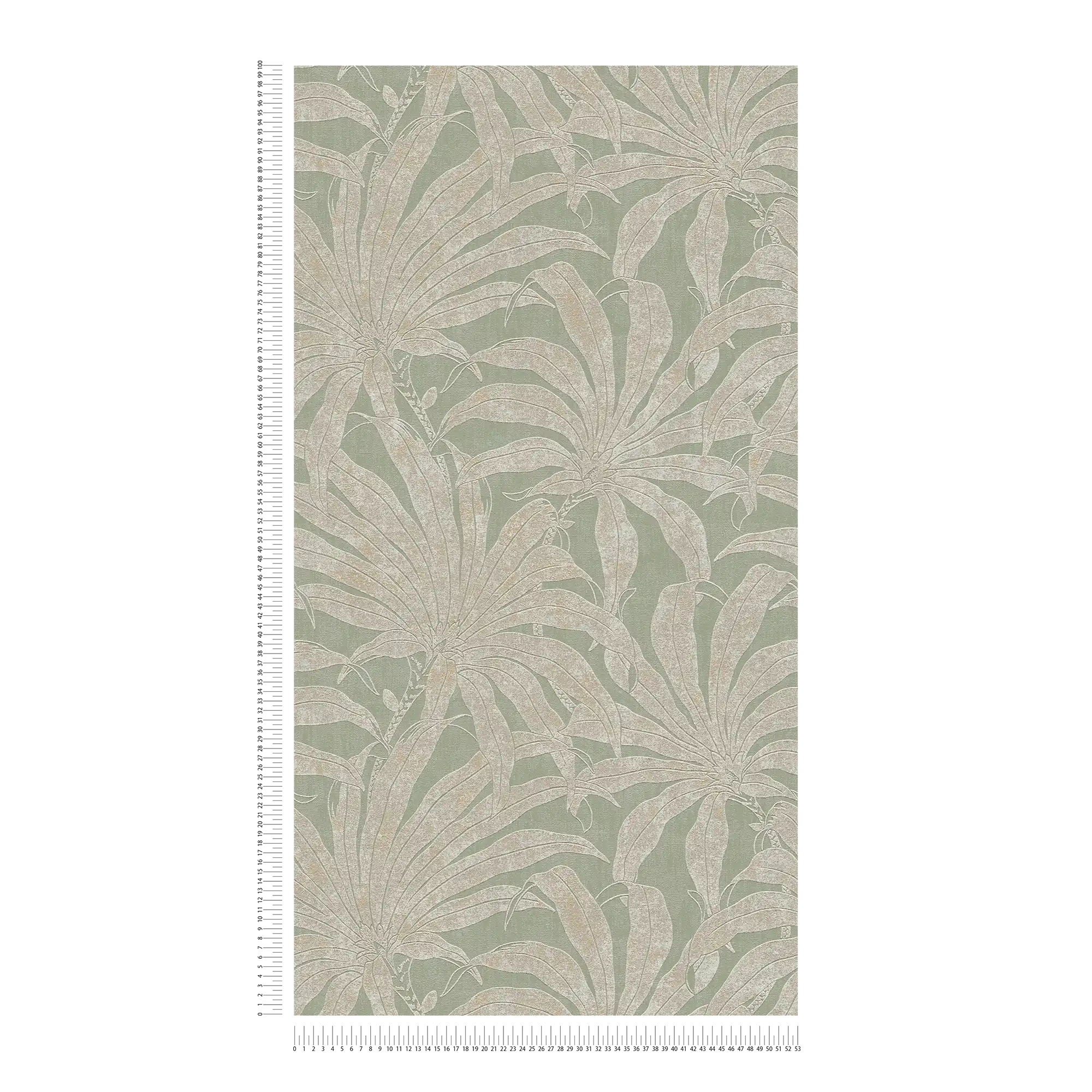             Floral detailierte Mustertapete mit Dschungelblüte – Grün, Gold, Silber
        