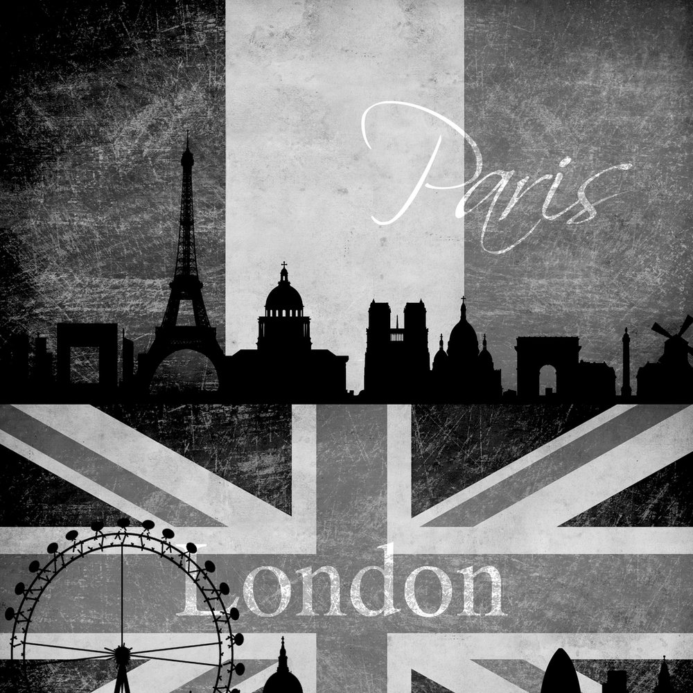             Tapetenpanel London, New York & Paris im Retro Look – Schwarz, Weiß
        