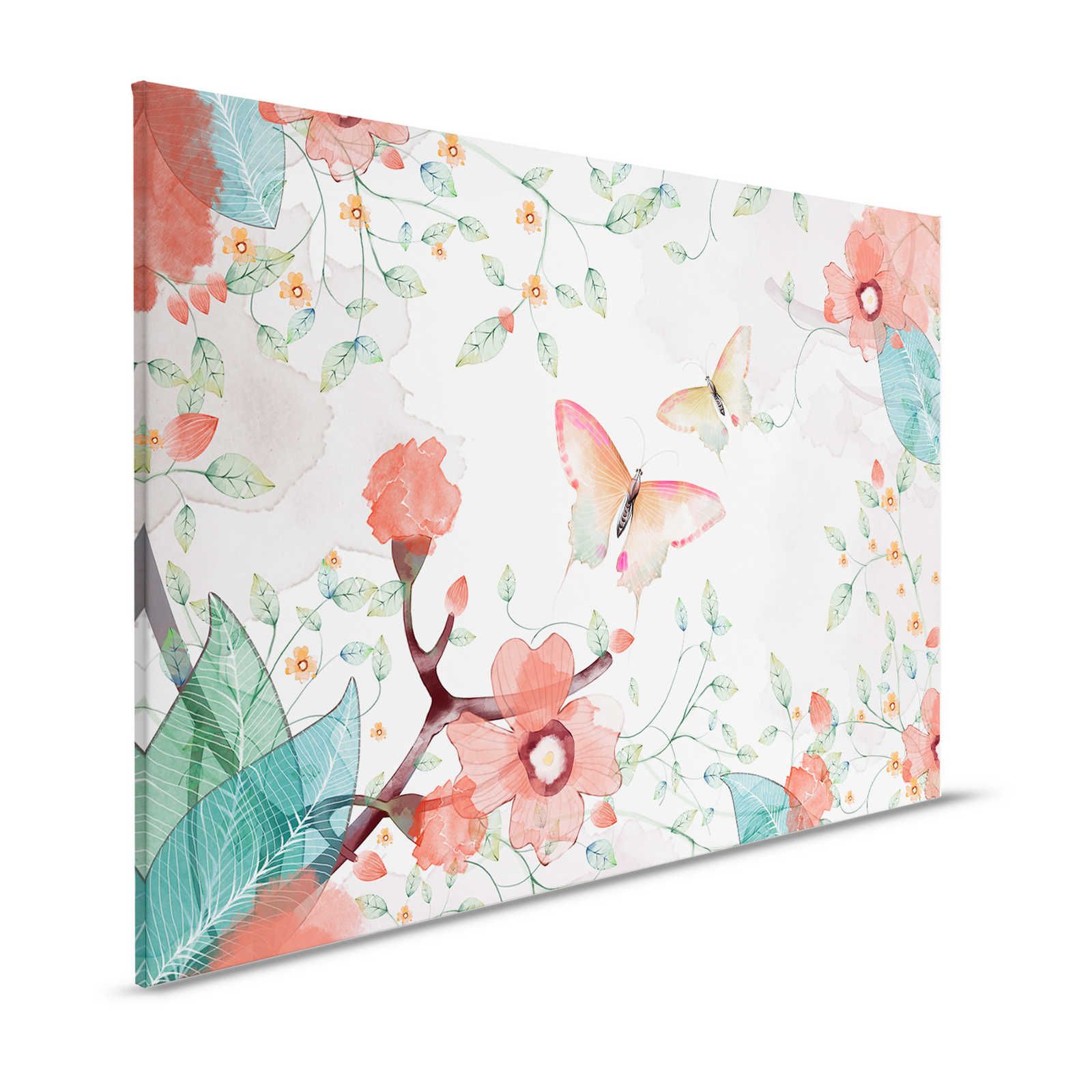 Leinwand floral mit Blättern und Schmetterlingen – 120 cm x 80 cm
