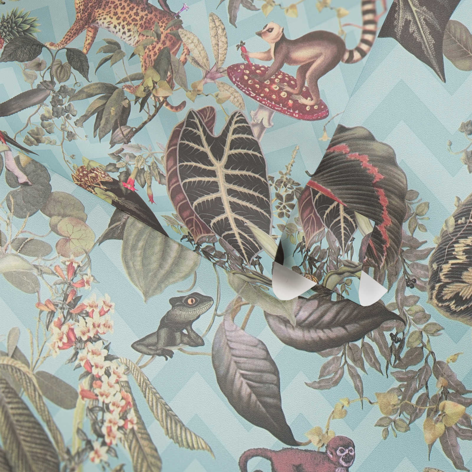             Designer Tapete MICHALSKY Dschungel Blätter & Tiere – Blau, Bunt, Grün
        