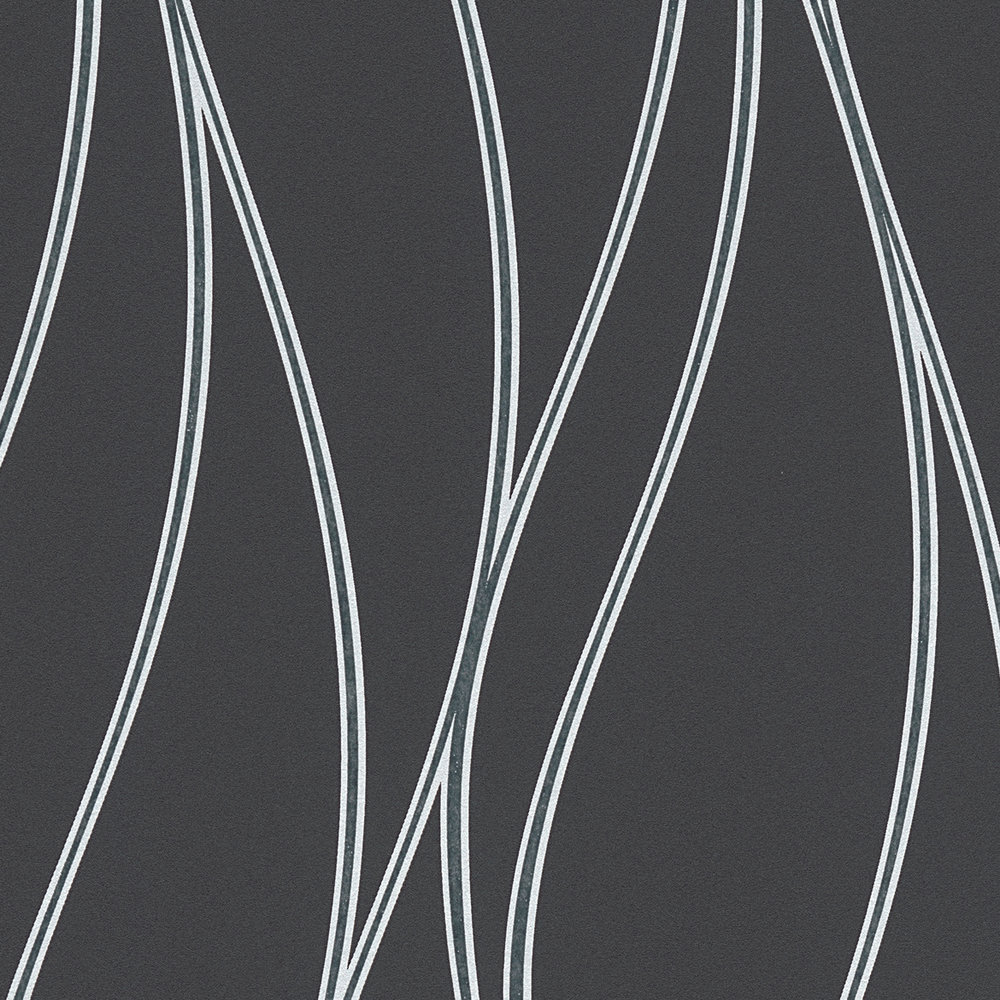             Tapete Wellen-Linien vertikal, Metallic-Effekt – Schwarz, Silber, Grau
        