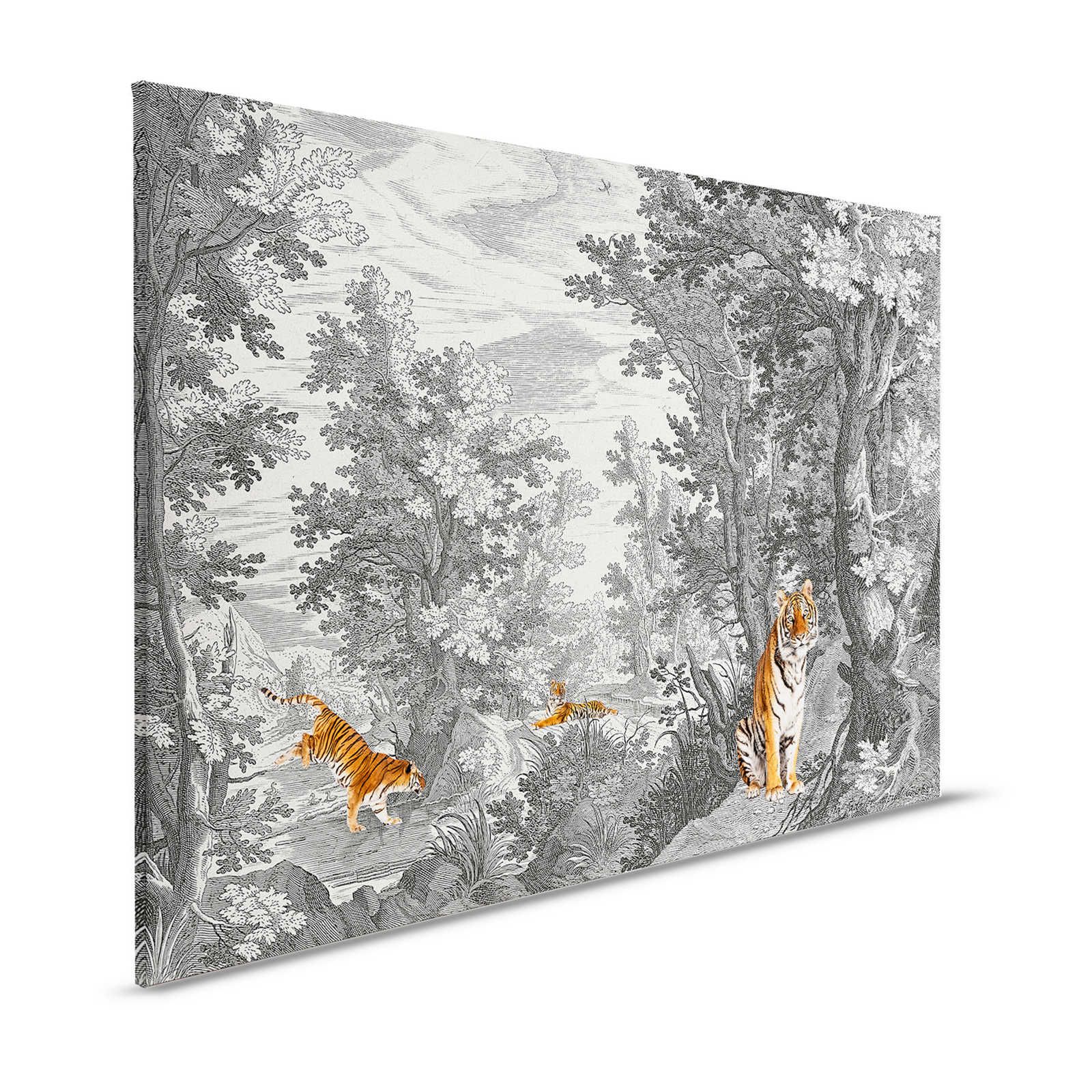        Fancy Forest 2 - Leinwandbild Landschaftsbild Klassik mit Tiger – 1,20 m x 0,80 m
    
