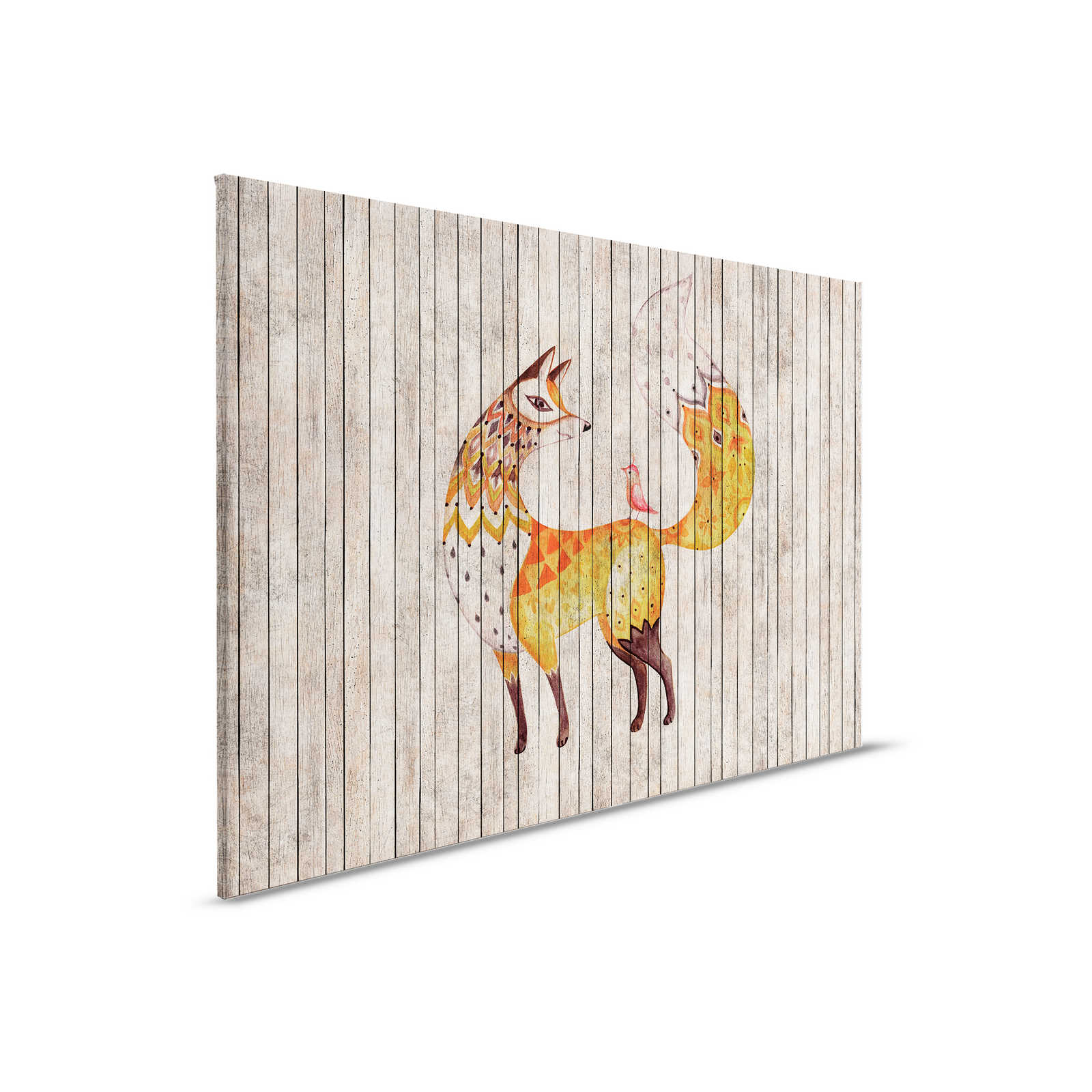         Fairy tale 2 - Fuchs und Vogel auf Holzoptik Leinwandbild – 0,90 m x 0,60 m
    