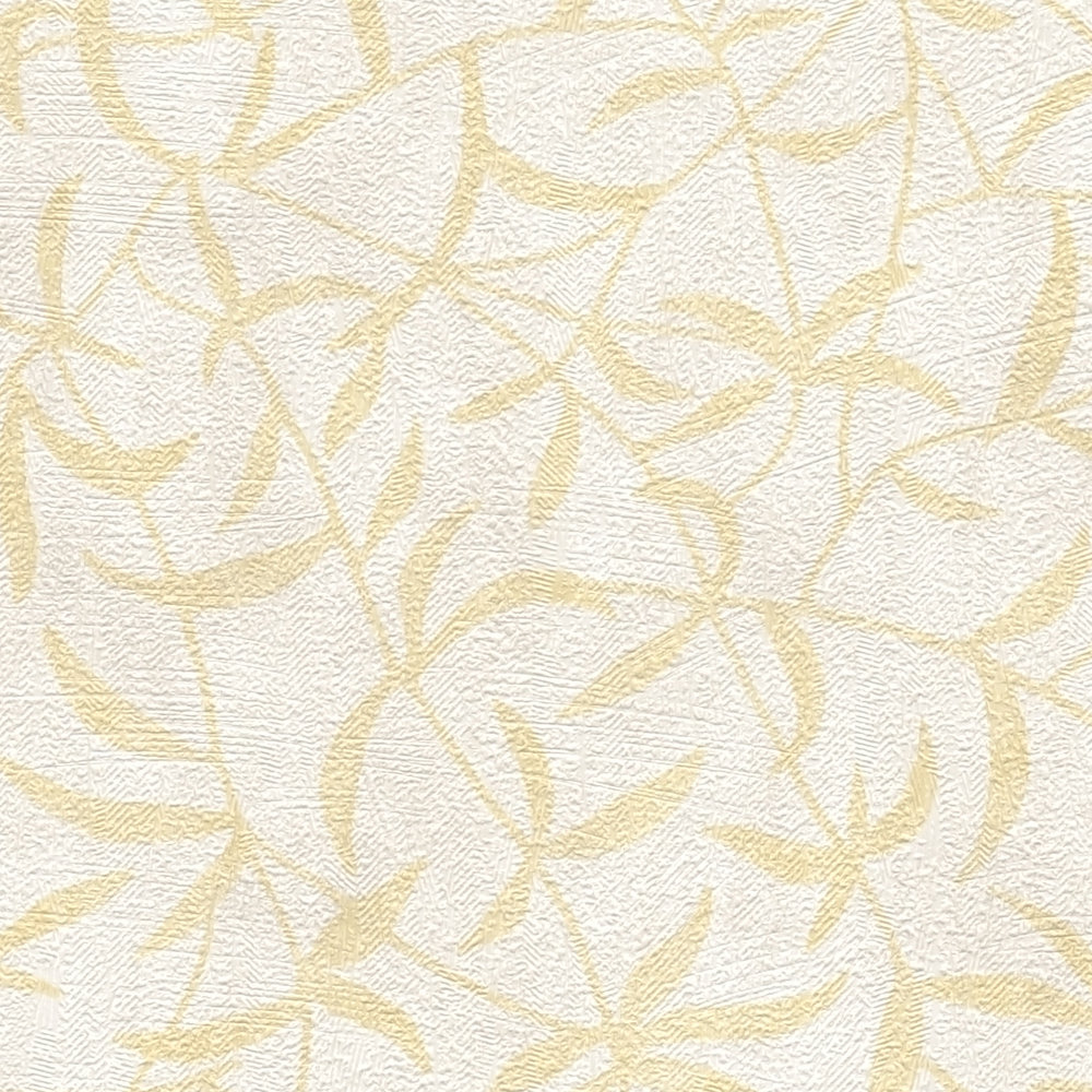             Vliestapete mit Zweigen und Blüten – Creme, Beige, Gelb
        