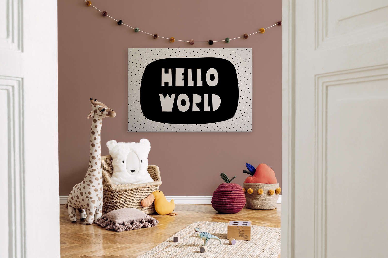             Leinwand fürs Kinderzimmer mit Schriftzug "Hello World" – 120 cm x 80 cm
        