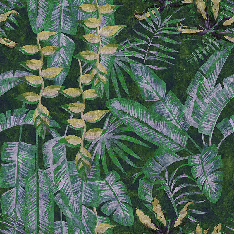 Tropicana 2 - Digitaldrucktapete mit tropische Pflanzen in Löschpapier Struktur – Gelb, Grün | Mattes Glattvlies
