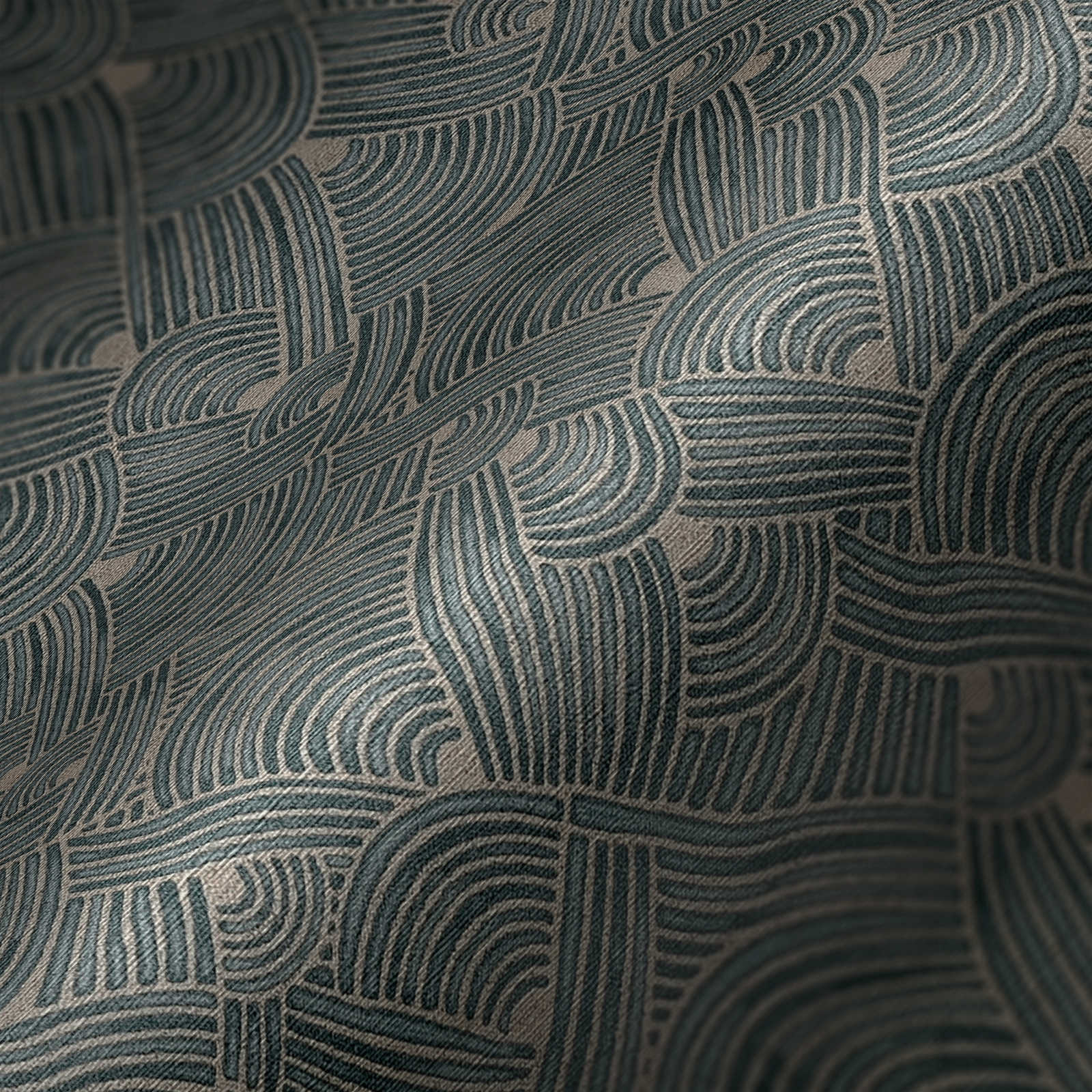             Vliestapete Ethno Design mit Korb-Optik – Blau, Grau, Beige
        