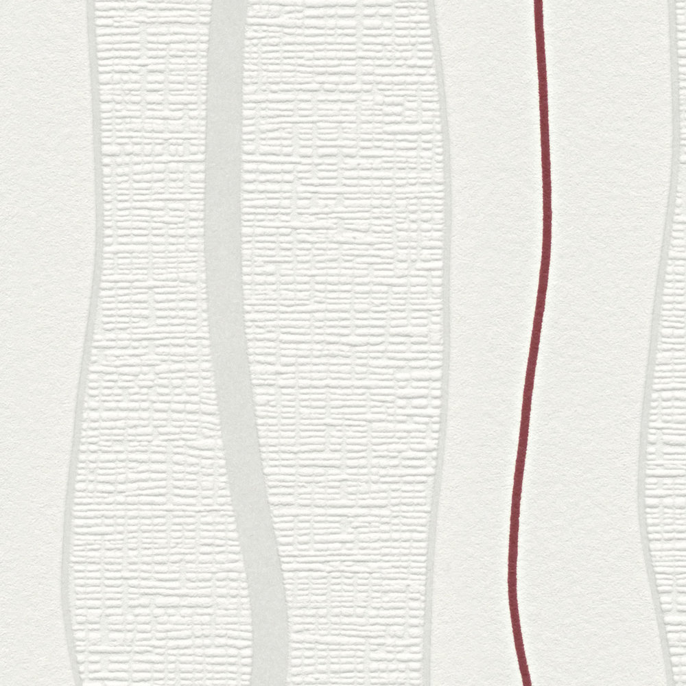             Cremefarbene Streifentapete mit roten Akzent – Rot, Creme
        