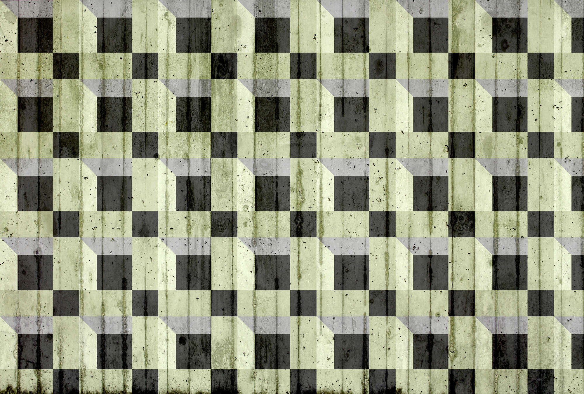             Fototapete Betonoptik & Quadrat-Muster – Grün, Schwarz, Grau
        
