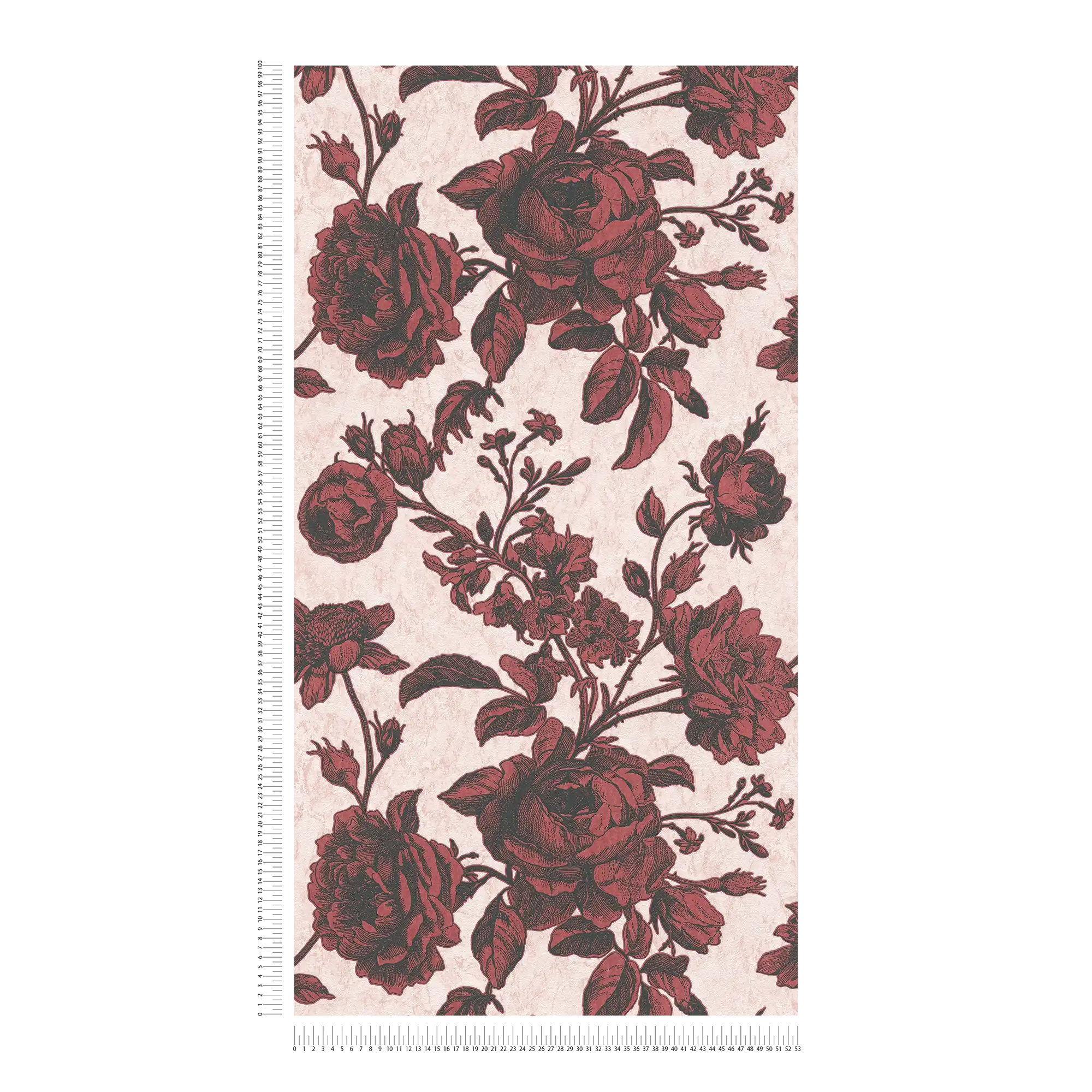             Rosen Tapete Rot-Schwarz im Vintage Zeichen Stil – Rosa, Rot
        