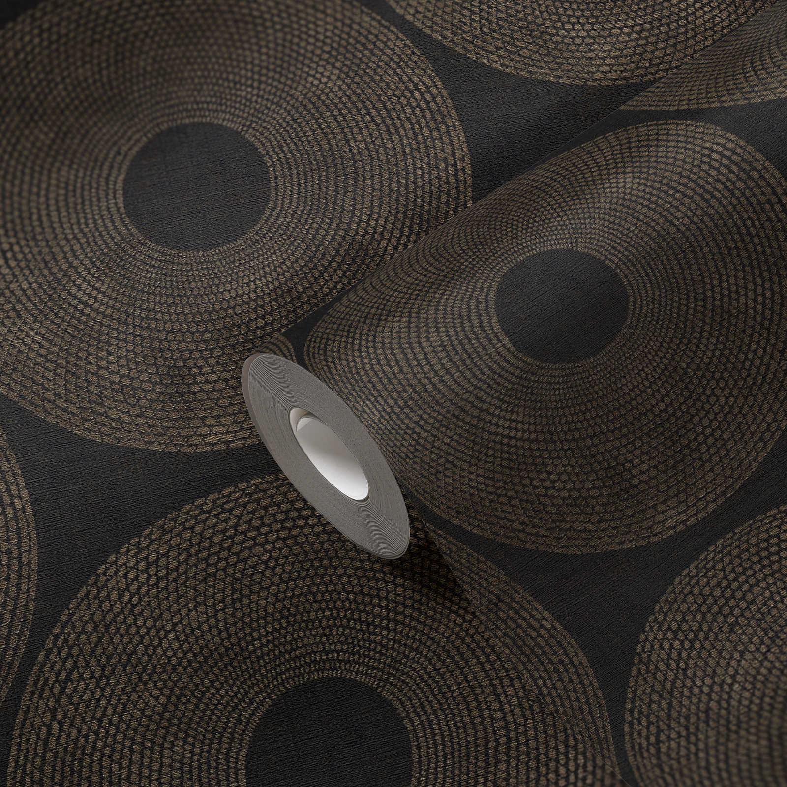             Ethno Tapete Kreise mit Strukturdesign – Grau, Braun
        