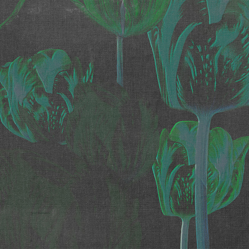 Dunkle Fototapete Tulpen, Blüten in auffälligen Farben – Grün, Schwarz, Grau
