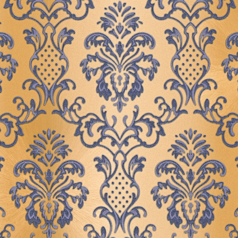             Ornament Tapete mit Metallic-Effekt – Blau, Braun
        