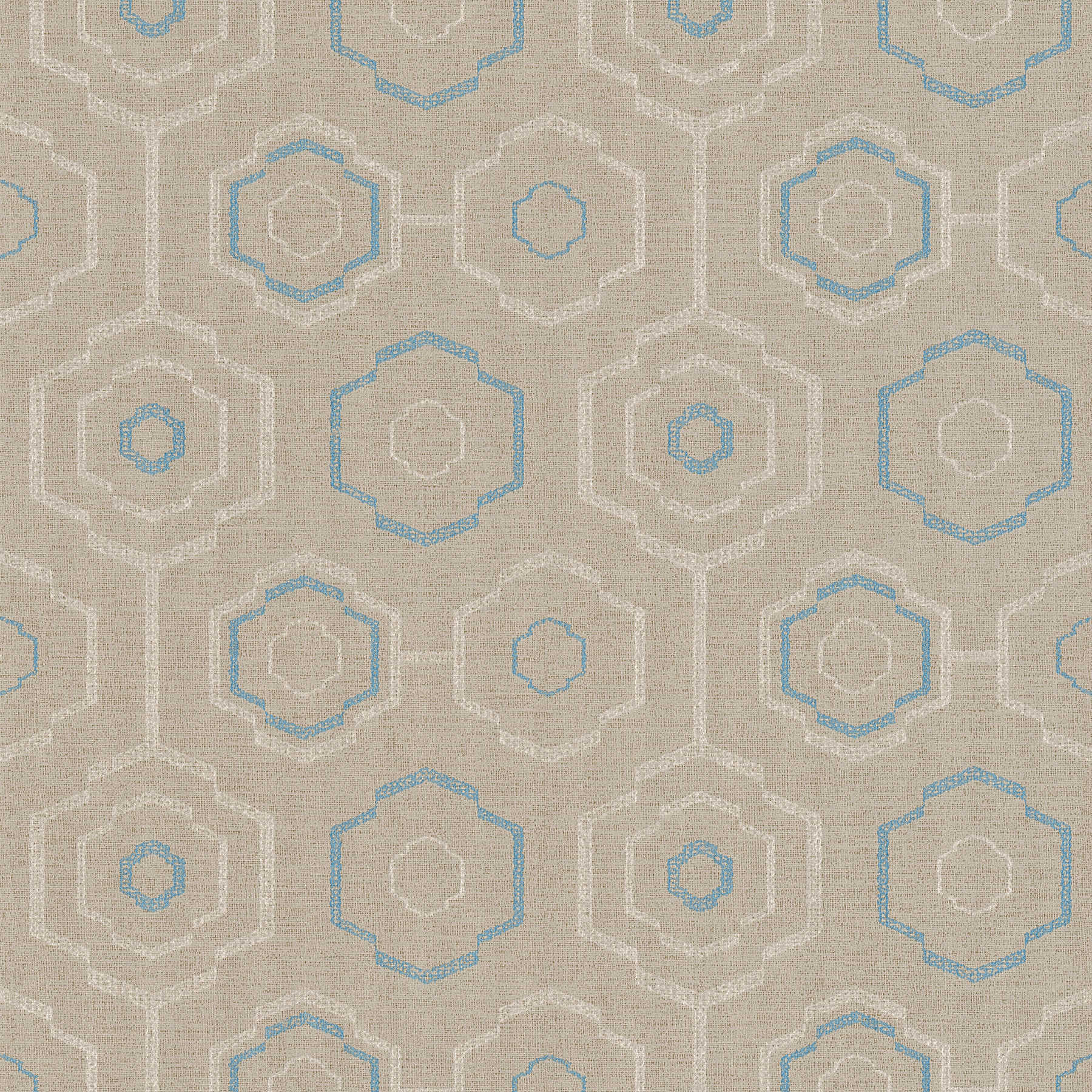         Tapete indigenes Textilmuster mit geometrischem Design – Beige, Blau, Creme
    