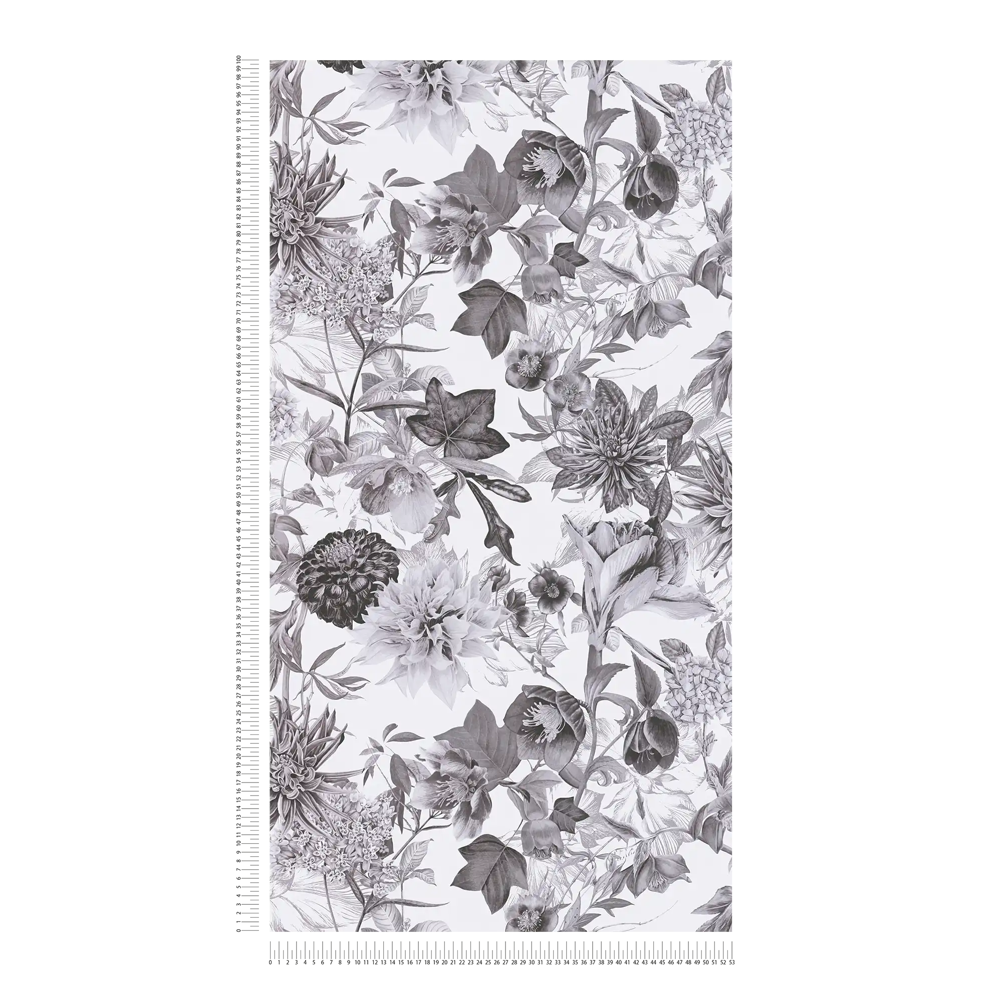             Schwarz-Weiß Blumen Tapete mit Blütenmuster
        