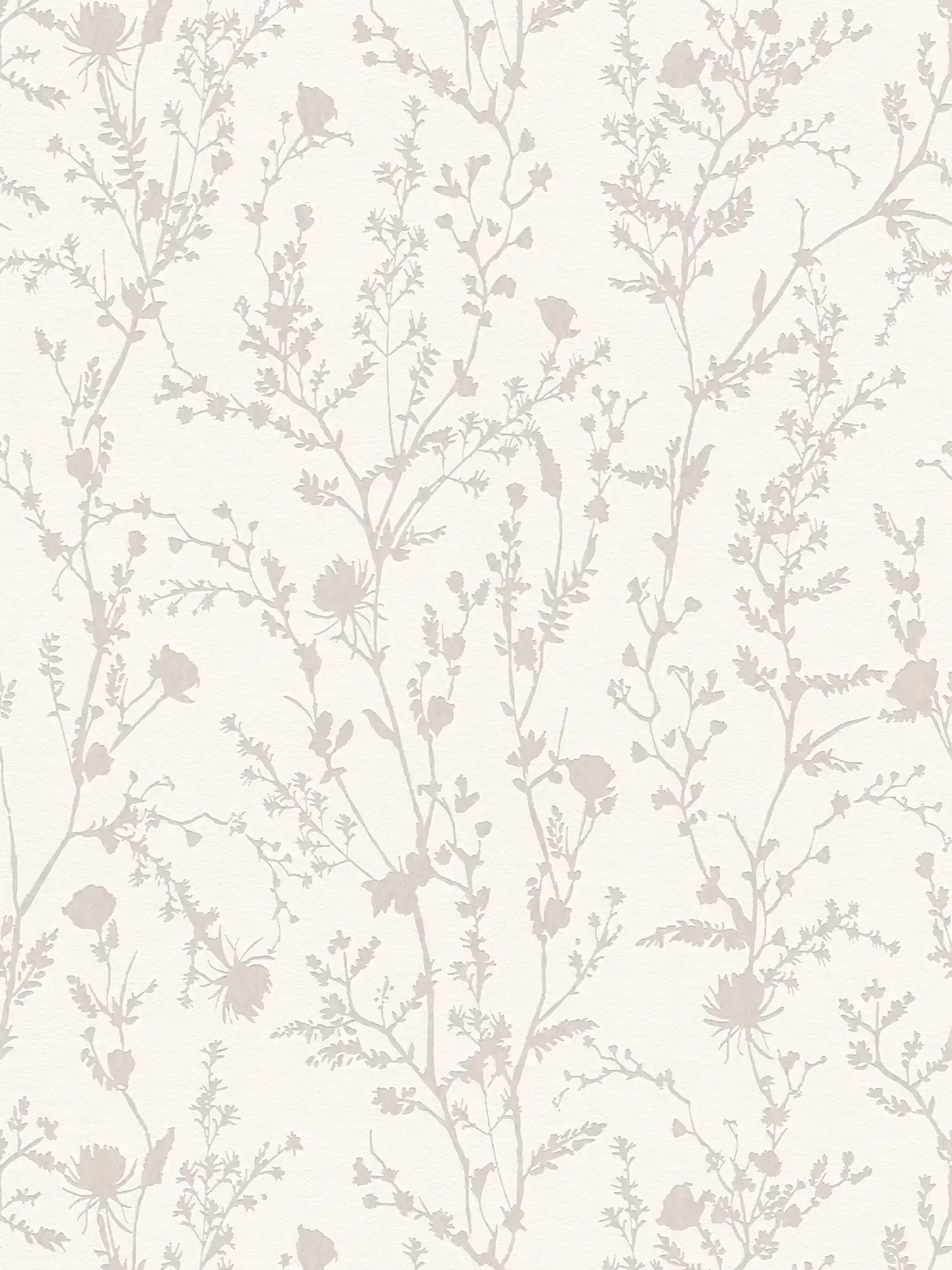 Vliestapete sanftes Gräser und Blumenmuster – Weiß, Grau
