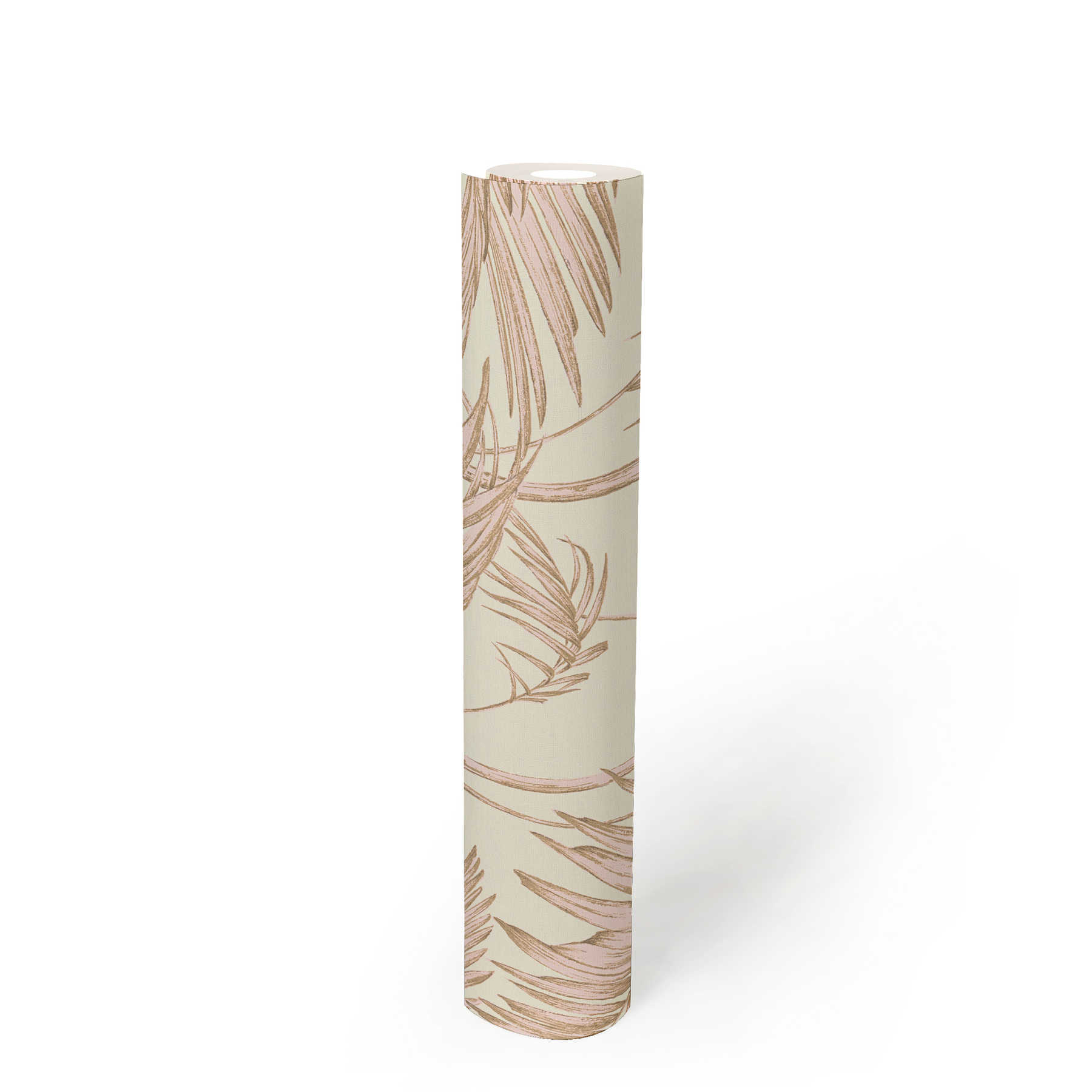             Natürliche Tapete Palmenblätter, Bambus – Rosa, Beige, Creme
        