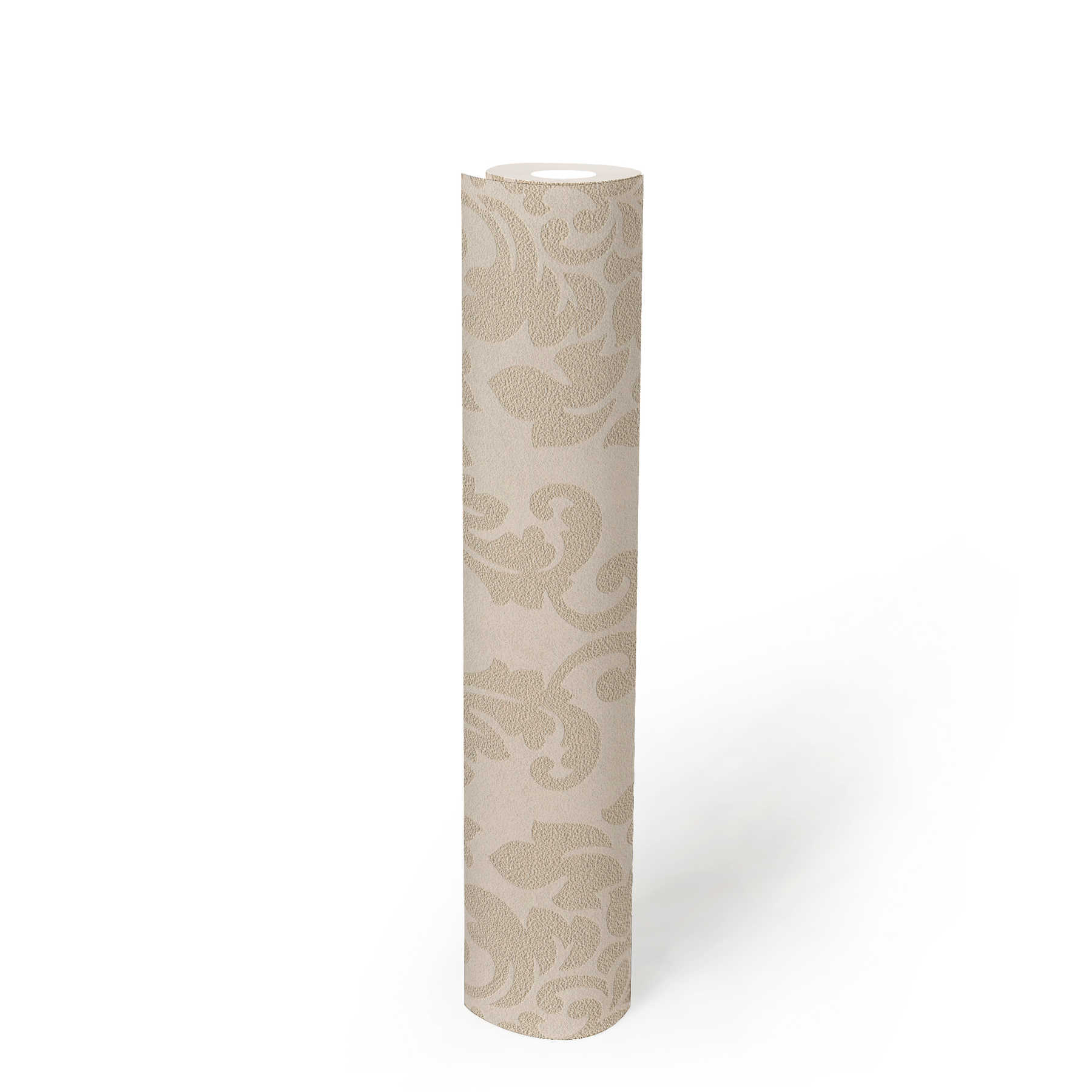             Florale Ornamenttapete mit Metallic-Effekt – Beige, Creme, Gold
        