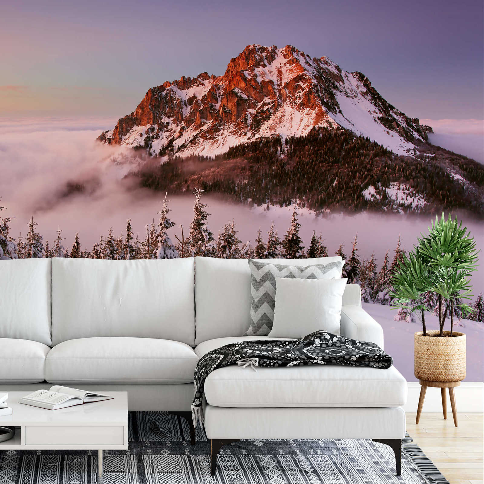             Fototapete Bergspitze mit Schnee – Weiß, Braun, Grün
        