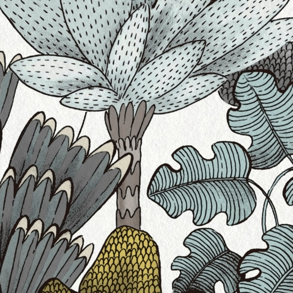             Tapete Grün Grau florales Muster im Doodle Stil – Grün, Grau, Gelb
        