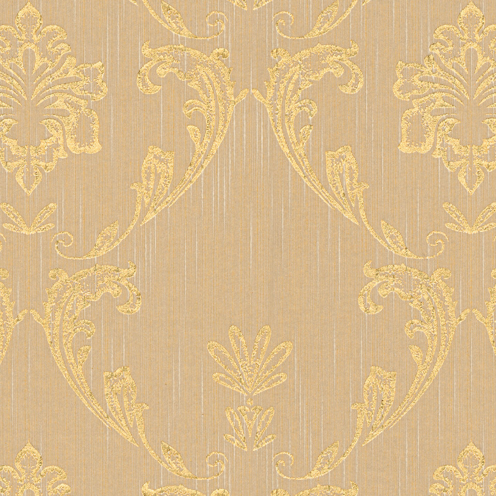             Ornamenttapete mit floralen Elementen in Gold – Gold, Beige
        