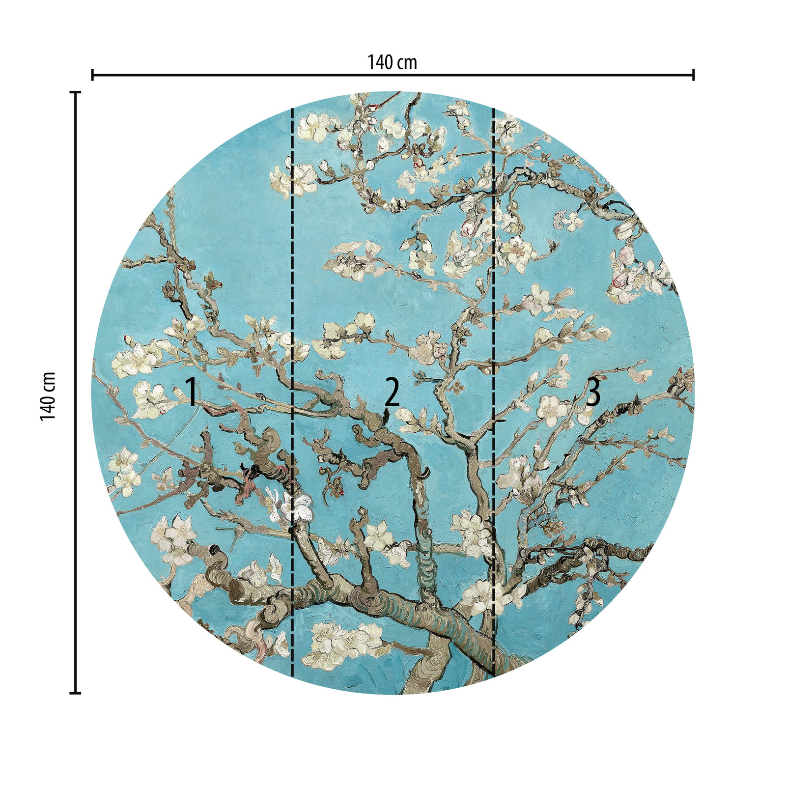             Runde Fototapete Mandelblüten in Blau und Weiß
        