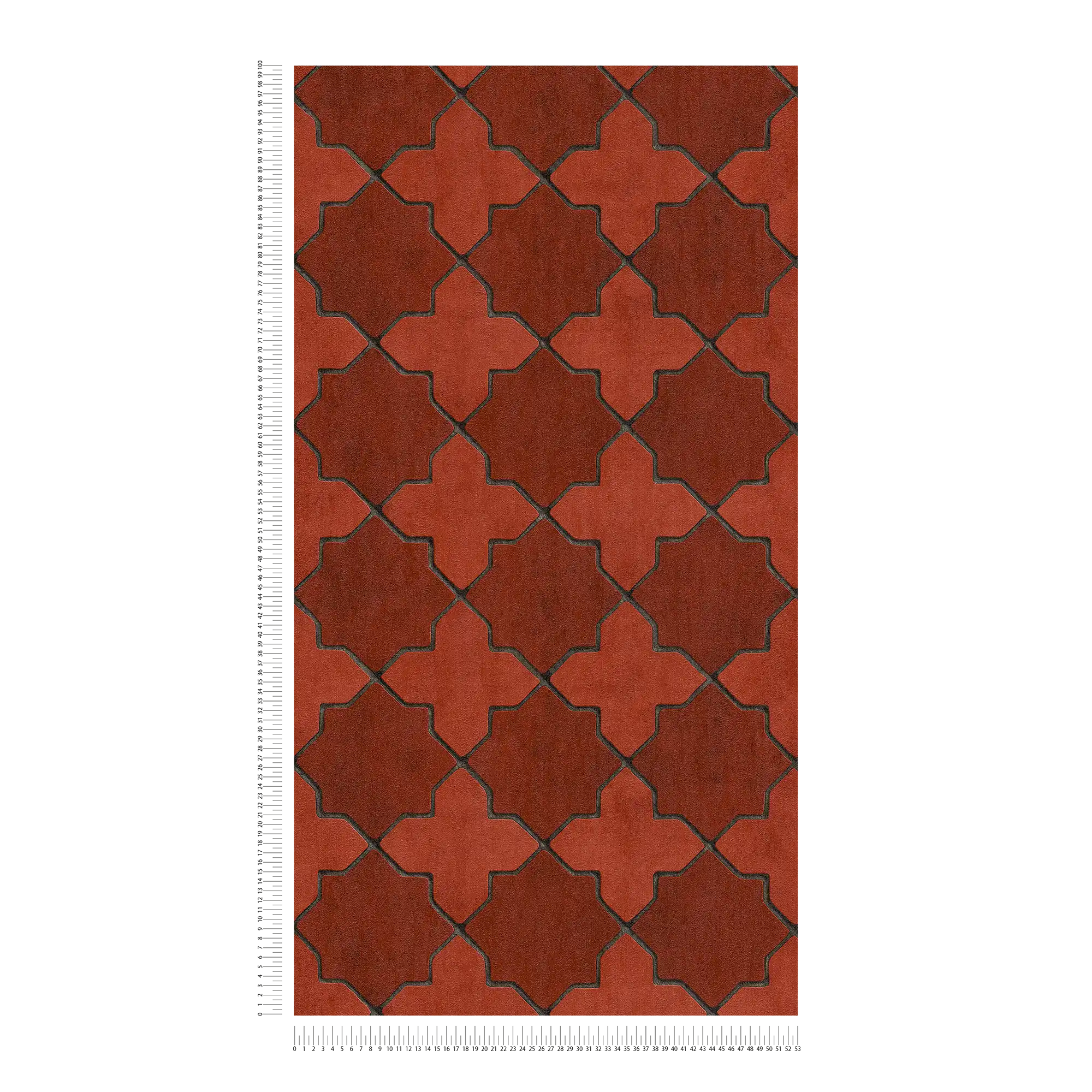             Fliesen-Tapete orientalisch – Rot, Grau, Schwarz
        