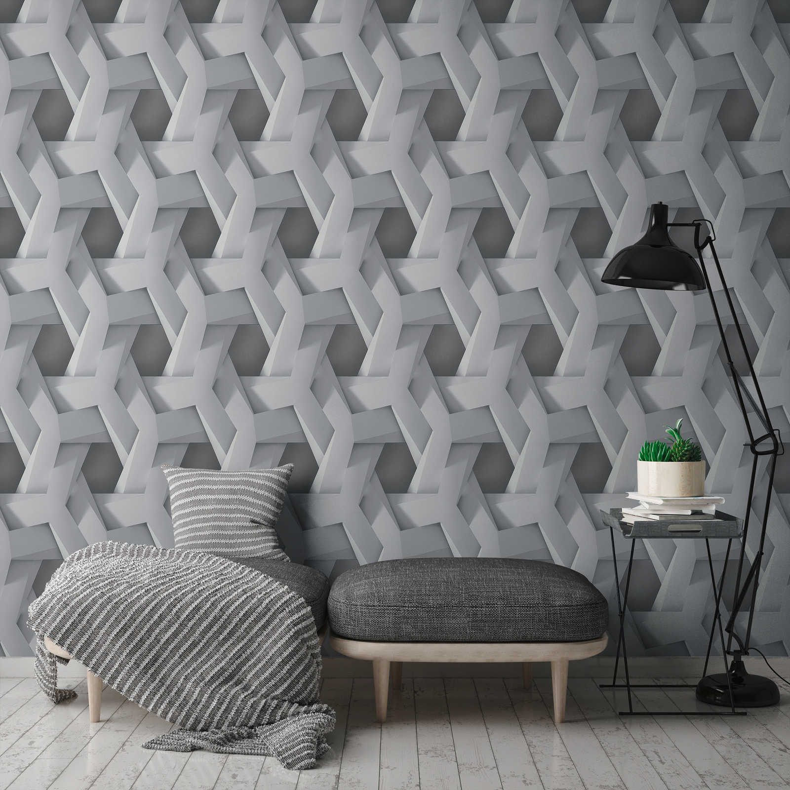             3D Tapete graues Grafik-Muster mit Betonoptik – Grau
        