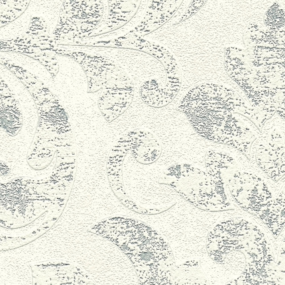             Barock-Tapete mit Ornamenten im Vintage Stil – Grau, Silber, Weiß
        