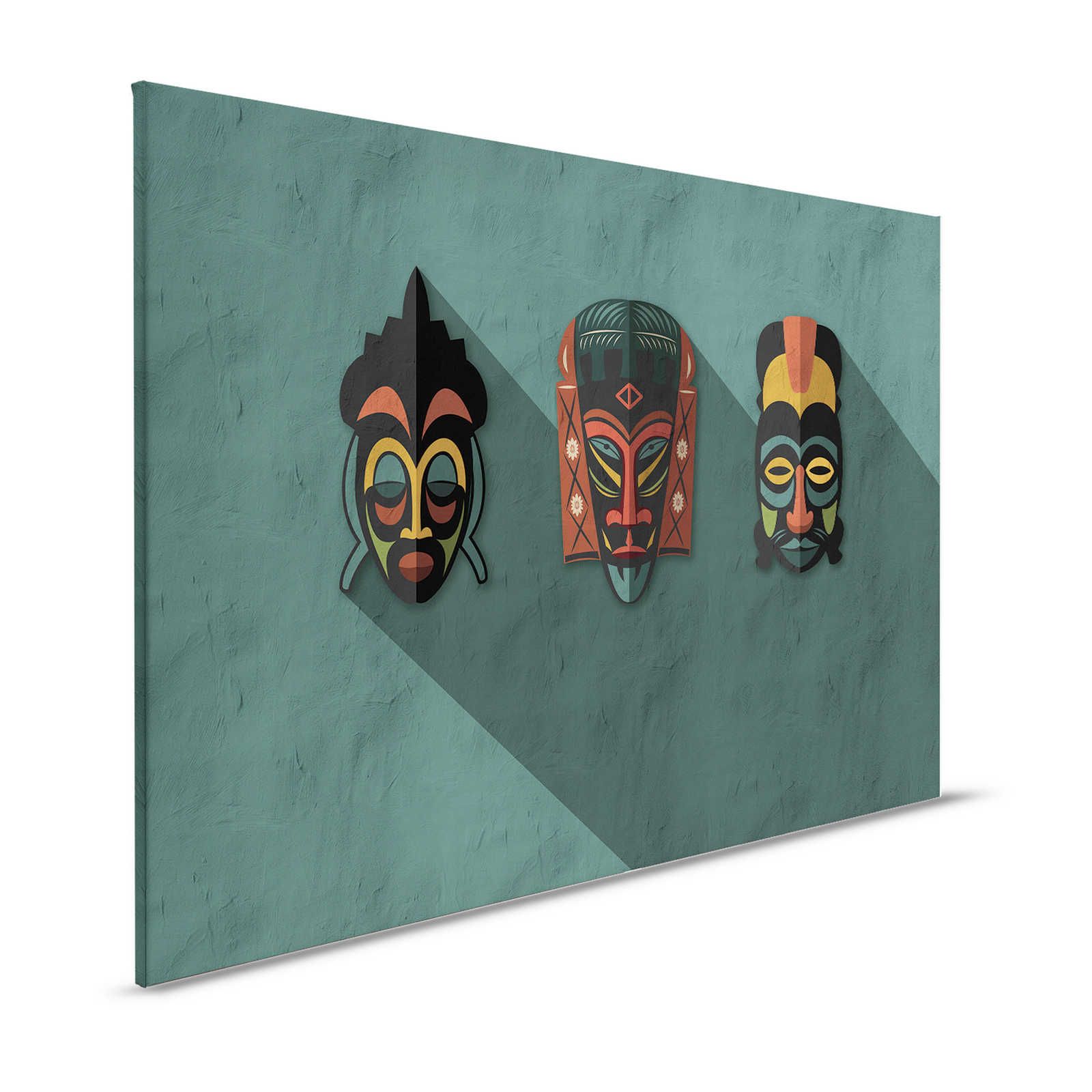 Zulu 3 - Leinwandbild Petrol Afrika Masken Zulu Design – 1,20 m x 0,80 m
