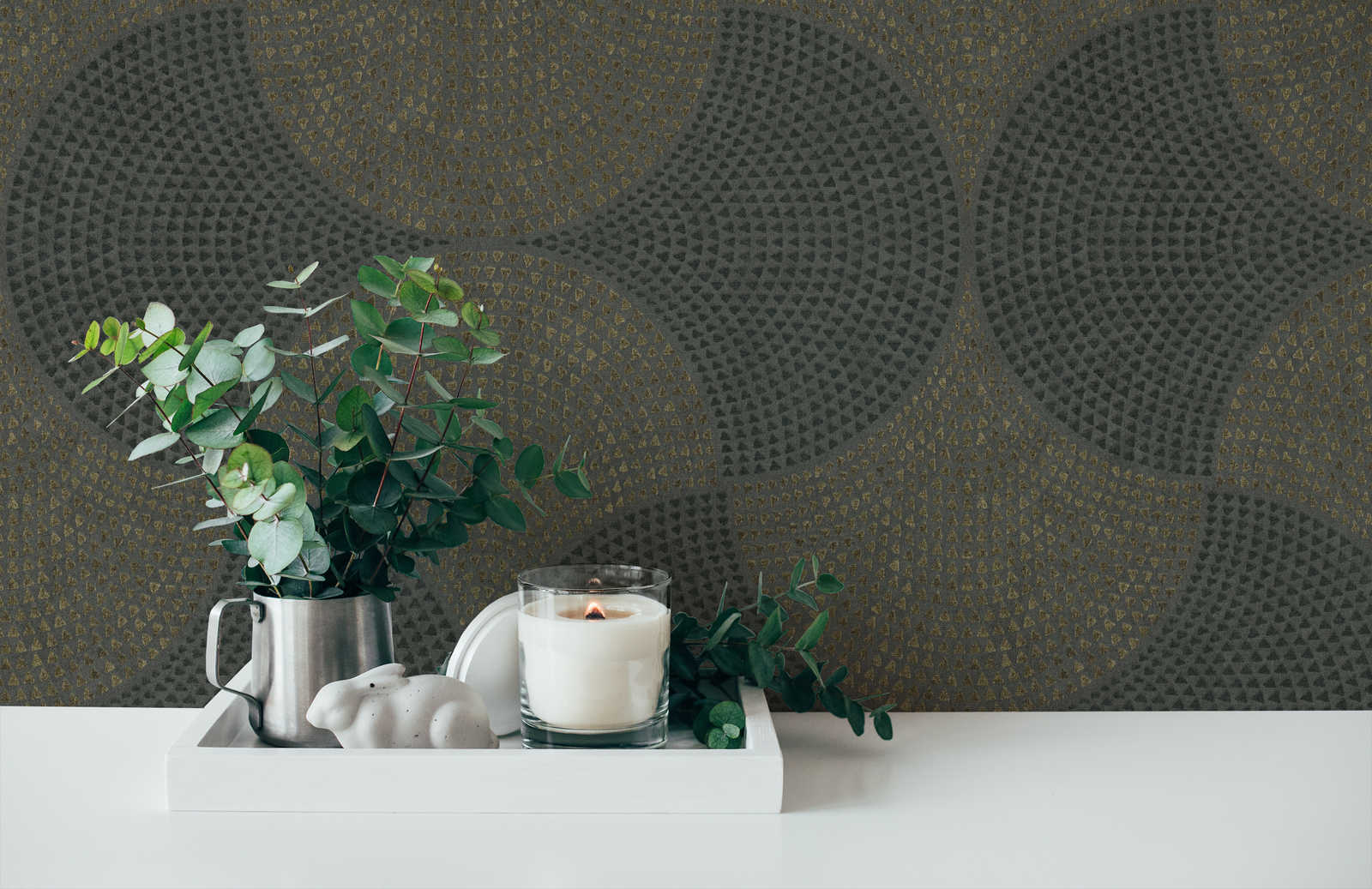            Tapete Mosaik-Muster mit Metallic Effekt & Used Look – Grau, Metallic
        