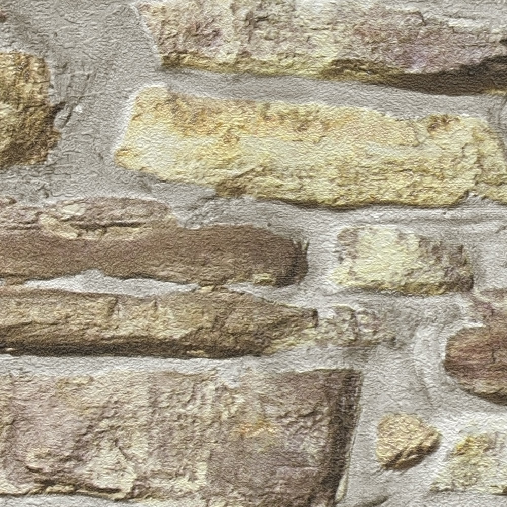             Vliestapete Naturstein Maueroptik – Beige, Gelb, Braun
        